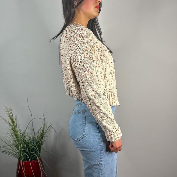 Moon & Madison Cream Confetti Knit Open Front Cropped Cardigan - Picture 5 of 9
